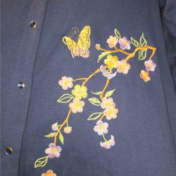 Quacker Factory by Jeanne Bice Womens Large Cardigan Button Up Floral Butterfly - Picture 3 of 13